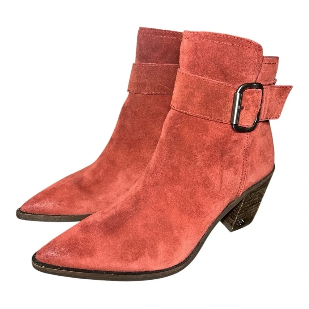SAM EDELMAN Women's Leonia Block Heel Booties In Spiced Mahogany Suede Size 7.5